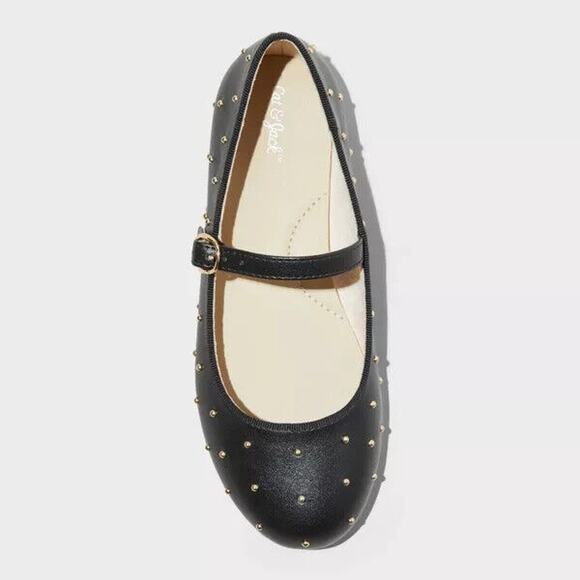 Girls' Jo Slip On Ballet Flats Black Buckled Strap Round Toe Cat & Jack Size 5 - Picture 3 of 4